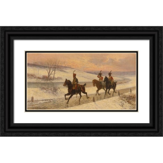 Jan Van Chelminski 24x14 Black Ornate Framed Double Matted Museum Art Print Titled: Napoleon's Cavalry