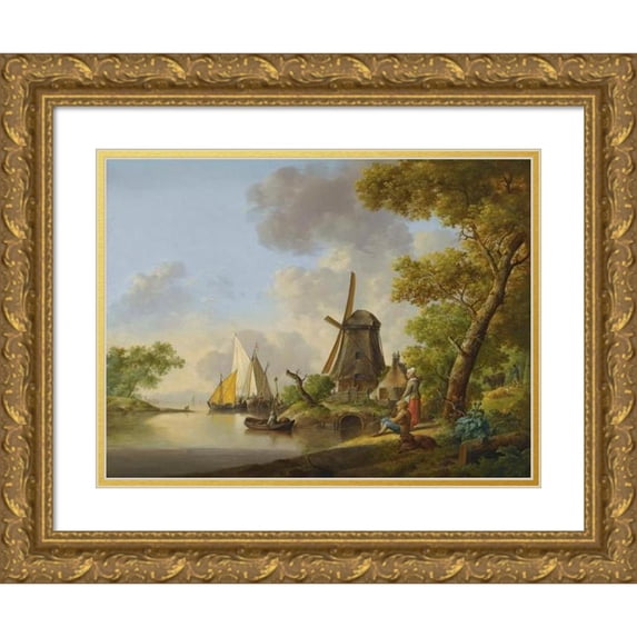 Jan Van Os 18x14 Gold Ornate Wood Frame and Double Matted Museum Art Print Titled - A Summer Landscape