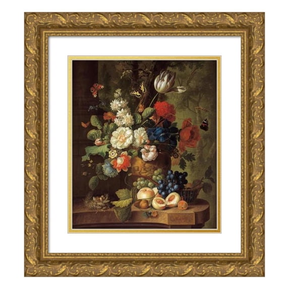 Jan Van Os 20x23 Gold Ornate Framed and Double Matted Museum Art Print Titled - Flowers (circa 1780)
