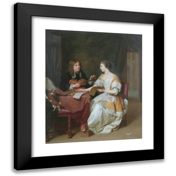 Jan Verkolje 20x23 Black Modern Framed Museum Art Print Titled - An Elegant Couple Making Music in an Interior