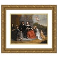 thumbnail image 1 of Jan Victors 18x15 Gold Ornate Wood Frame and Double Matted Museum Art Print Titled - A Portrait of a Family Within a Formal Garden Setting, the Husband and Wife Seated Beneath Two Fluted Pil, 1 of 4