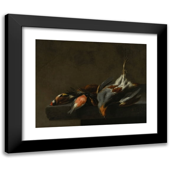 Jan Vonck 14x12 Black Modern Framed Museum Art Print Titled - Still Life of Dead Birds (C. 1660)