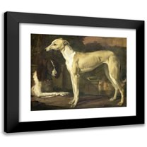 Jan Weenix 14x12 Black Modern Framed Museum Art Print Titled - Portrait of a Greyhound and Spaniel (1665 - 1680)
