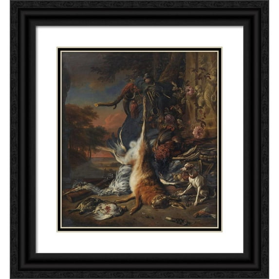 Jan Weenix 15x16 Black Ornate Wood Framed Double Matted Museum Art Print Titled - Dead Game (1700 - 1701)