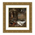 thumbnail image 1 of Jan Weenix 15x16 Gold Ornate Wood Frame and Double Matted Museum Art Print Titled - Hunting and Fruit Still Life Next to a Garden Vase, with a Monkey, Dog and Two Doves (1714), 1 of 4