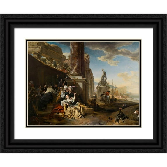 Jan Weenix 18x15 Black Ornate Wood Framed Double Matted Museum Art Print Titled - The Pleasure Game (1667)