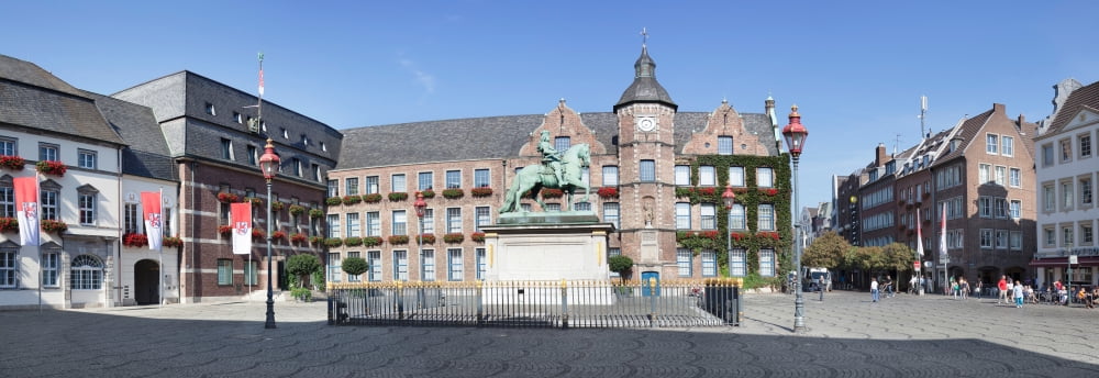 Jan Wellem statue in front of the Town Hall Old Town Dusseldorf North Rhine Westphalia Germany Canvas Art - Panoramic Images (27 x 9)