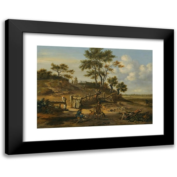 Jan Wijnants 14x11 Black Modern Framed Museum Art Print Titled - A Dune Landscape with Falconers (1667)