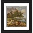 thumbnail image 1 of Jan Wijnants 20x21 Black Ornate Framed Double Matted Museum Art Print Titled: A River Landscape with Elegant Travelers and a Beggar in a Dune Landscape, 1 of 5