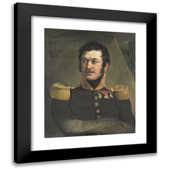 Jan Willem Pieneman 12x14 Black Modern Framed Museum Art Print Titled - Portrait of Lieutenant-General Frederik Knotzer (C. 1832)