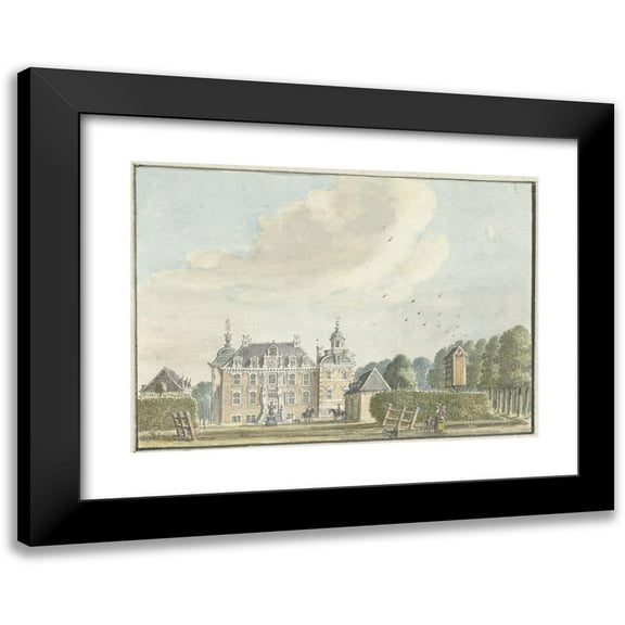 Jan de Beijer 14x11 Black Modern Framed Museum Art Print Titled - The Roodloo House Near Ruurlo (1743)
