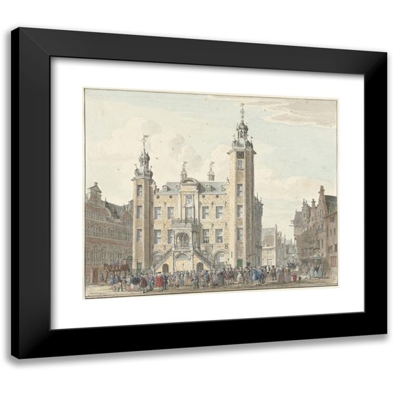 Jan de Beijer 14x12 Black Modern Framed Museum Art Print Titled - The Town Hall of Venlo (1741)