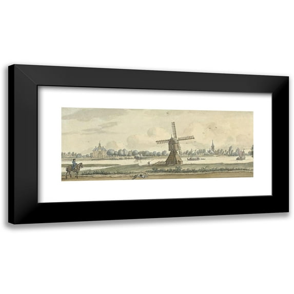 Jan de Beijer 14x8 Black Modern Framed Museum Art Print Titled - View of Tienhoven and Het Huis Herlaar (1750)