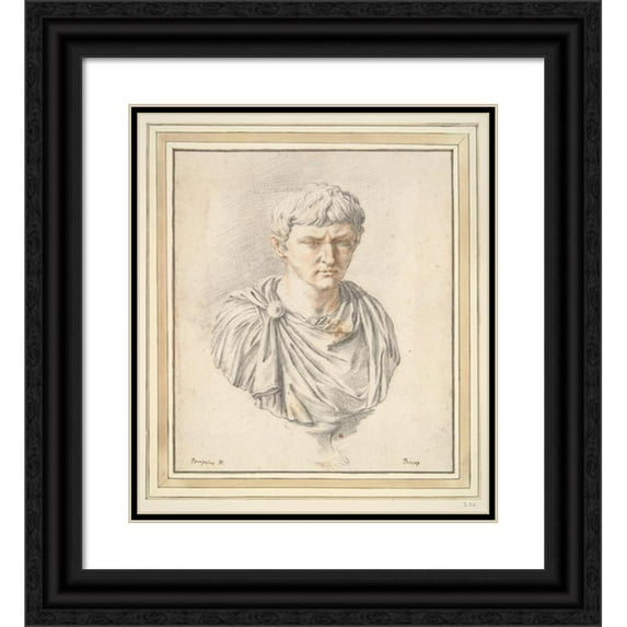 Jan de Bisschop 20x22 Black Ornate Framed Double Matted Museum Art Print Titled: Portrait Bust Of Augustus (17th Century)
