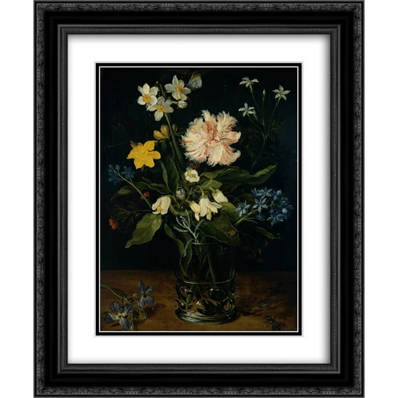 Jan the Elder Brueghel 2x Matted 20x24 Black Ornate Framed Art Print 'Still Life with Flowers in a Glass'