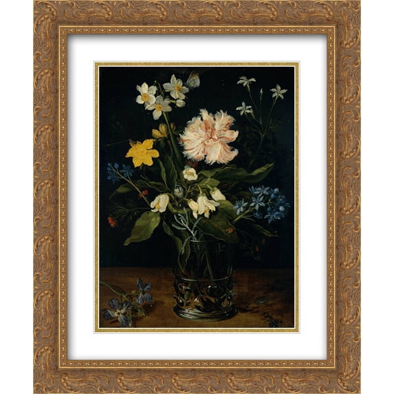 Jan the Elder Brueghel 2x Matted 20x24 Gold Ornate Framed Art Print 'Still Life with Flowers in a Glass'