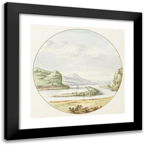 Jan van Call the elder 12x12 Black Modern Framed Museum Art Print Titled - View of the Rhine Near Hammerstein (1666 - 1706)