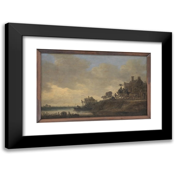 Jan van Goyen 14x11 Black Modern Framed Museum Art Print Titled - River Scene with the ‘Swan’ Tavern (1646)