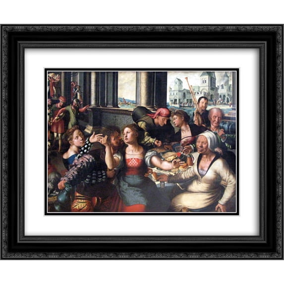 Jan van Hemessen 2x Matted 24x20 Black Ornate Framed Art Print 'Parable of the Prodigal Son'