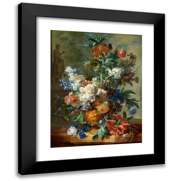 Jan van Huysum 12x14 Black Modern Framed Museum Art Print Titled - Still Life with Flowers (1723)