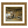 thumbnail image 1 of Jan van Ravenswaay 17x15 Gold Ornate Wood Frame and Double Matted Museum Art Print Titled - Cows in a Stable (1820), 1 of 4