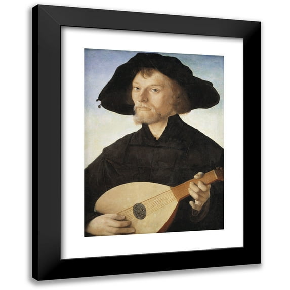 Jan van Scorel 14x18 Black Modern Framed Museum Art Print Titled - Portrait of a Lute Player (1510 - 1562)