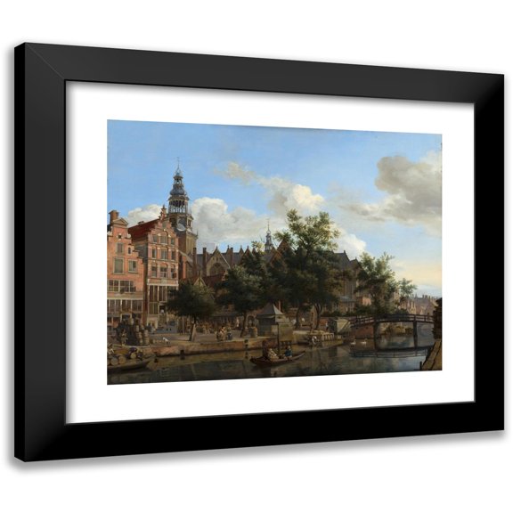 Jan van der Heyden 14x12 Black Modern Framed Museum Art Print Titled - View of Oudezijds Voorburgwal with the Oude Kerk in Amsterdam (C. 1670)