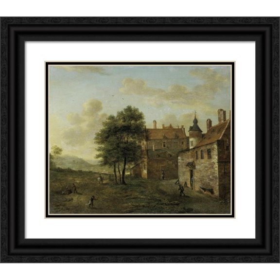 Jan van der Heyden 24x20 Black Ornate Framed Double Matted Museum Art Print Titled: A Country Home (1660 - 1712)