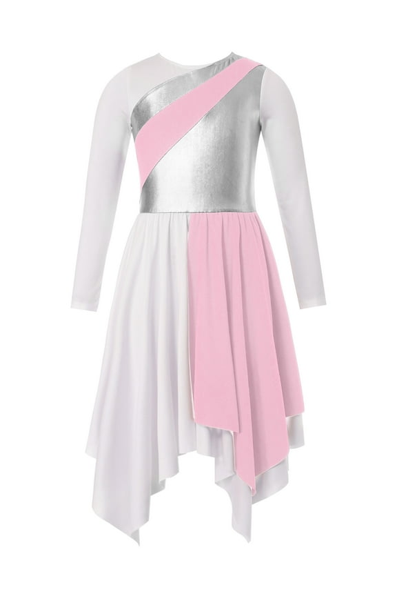 Big Girls Praise Dance Dress Loose Fit Chiffon Tutu Skirt Liturgical Worship Costume Pink 10