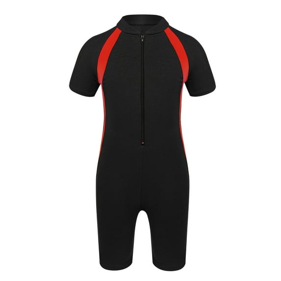 JanJean Boys Girls Swimwear Short Sleeve Zipper Front Bathing Suit Shorty One Piece Rash Guard Swimsuits Wetsuit Black 10