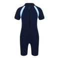 thumbnail image 1 of JanJean Boys Girls Swimwear Short Sleeve Zipper Front Bathing Suit Shorty One Piece Rash Guard Swimsuits Wetsuit Navy Blue 8, 1 of 7