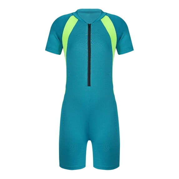 JanJean Boys Girls Swimwear Short Sleeve Zipper Front Bathing Suit Shorty One Piece Rash Guard Swimsuits Wetsuit Sky Blue 16