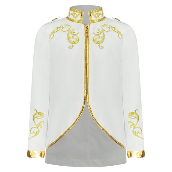 JanJean Boys Palace Prince Gold Embroidered Jacket Coat Halloween Long Sleeve Court Uniform Party White 155