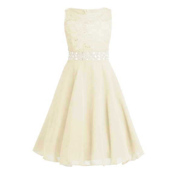 JanJean Flower Girls Dress Sequins Rhinestone Bridesmaid Chiffon Dress Wedding Party Prom Dress Ball Gown Beige 8