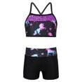 thumbnail image 1 of JanJean Girls 2 Piece Dance Outfit Mermaid Tankini Swimwear Crop Tank Top with Booty Shorts Swim Set Dark Night Black 6, 1 of 7