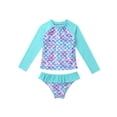 thumbnail image 1 of JanJean Girls 2 Pieces Swimsuits Long Sleeve Rash Guard Set Sport Swimwear Summer Beachwear Bathing Suit Cyan 3, 1 of 7