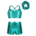 thumbnail image 1 of JanJean Girls 3 Pieces Dance Outfit Sport Crop Top Bra with Shorts Hair Tie Set Gymnastics Workout Lake Blue 8, 1 of 7