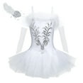 thumbnail image 1 of JanJean Girls Ballet Dance Outfit Faux Fur Sequins Swan Tutu Dress with Fingerless Gloves Hair Clip White 8, 1 of 7