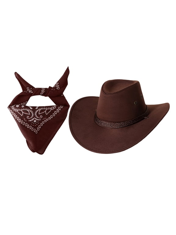 Girls/Boys Cowboy Cowgirl Hat Bandanna Accessory Kids Western Cowboy Hat Scarf for Carnival Coffee One Size