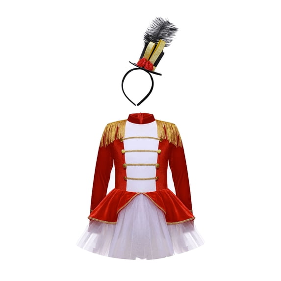 JanJean Girls Circus Drummer Band Costume Halloween Bodysuit Mesh Tutu Dance Dress Leotard for Red 4