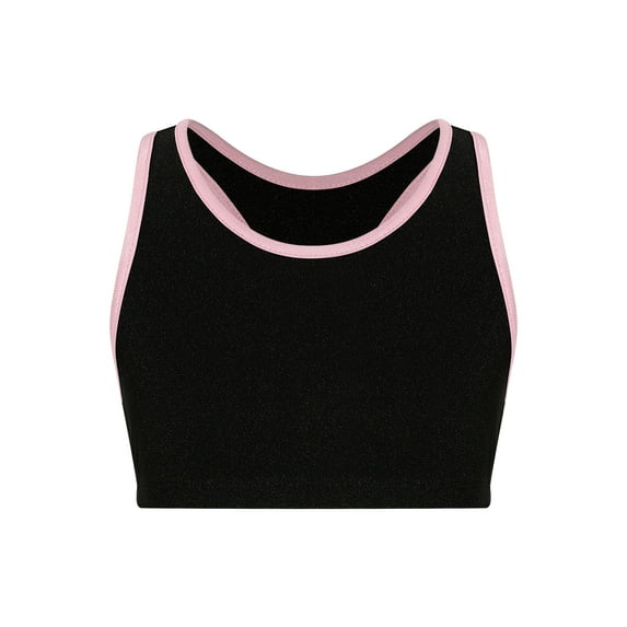 JanJean Girls' Crop Tank Top Sleeveless Activewear Tops Athletic Sports Racer Back Vest Swimming Pink 10