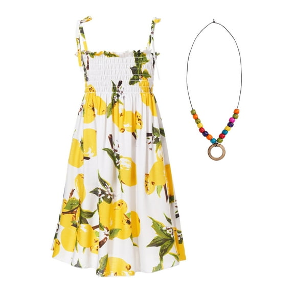 JanJean Girls Kids Bohemian Dresses Floral Sleeveless Rainbow Beach Sundress with Necklace Casual Type A 120