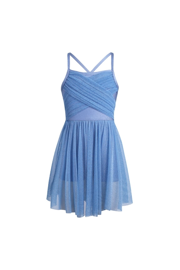 Girls Lyrical Ballet Dance Dress Gymnastics Leotard Ballerina Costume Ballroom Dancewear Light Blue 16