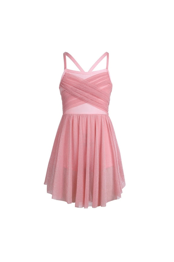 Girls Lyrical Ballet Dance Dress Gymnastics Leotard Ballerina Costume Ballroom Dancewear Pearl Pink 6