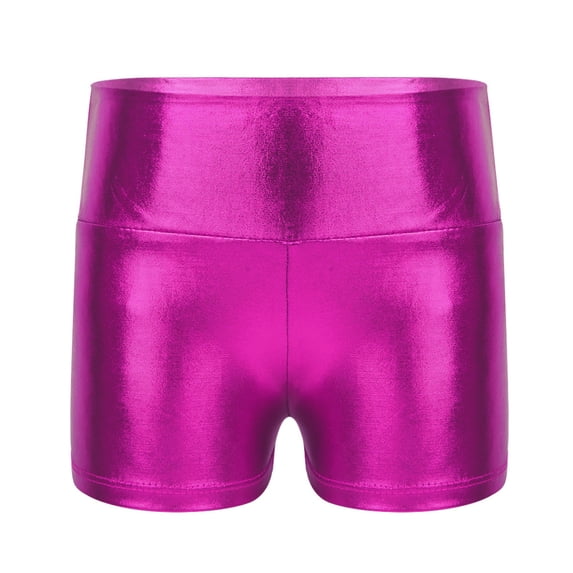 JanJean Girls Metallic Shiny Sports Shorts Ballet Dance Workout Gymnastic Hot Shorts Bottoms Activewear Rose 14