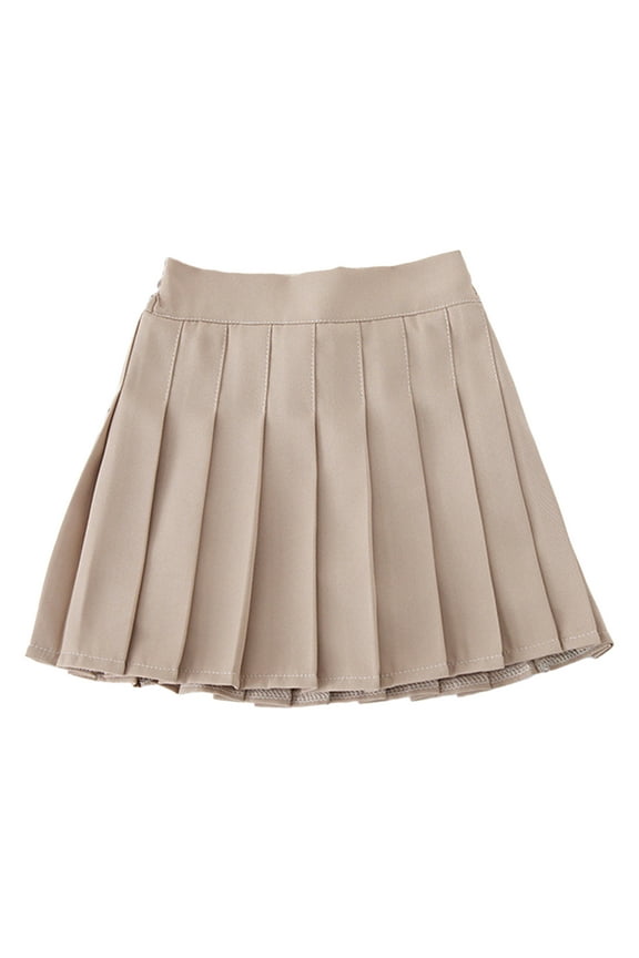 Girls' Pleated Skirt Elastic Waist Tennis Skater Skort School Uniforms A-line Mini Skirt with Khaki 150