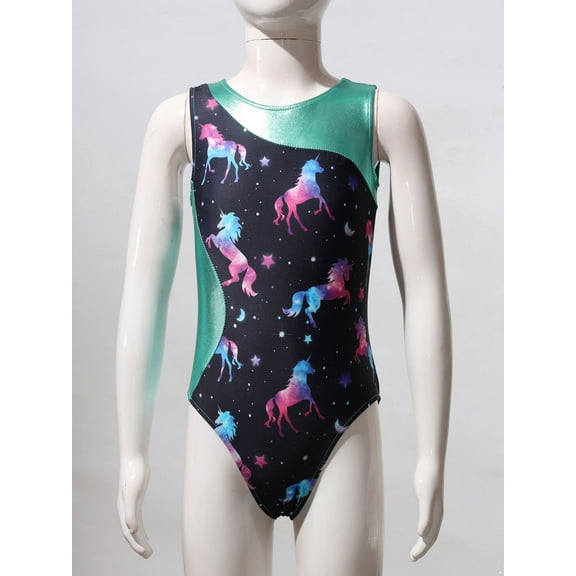 JanJean Girls Printed Gymnastic Leotard 2Pcs Dance Sports Outfit Swimwear Athletic Dancewear with Dark Night 4