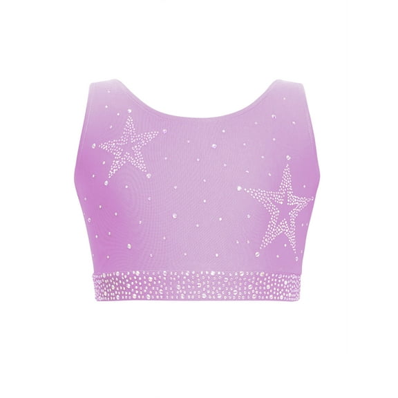 JanJean Girls Rhinestones Latin Jazz H Dance Crop Top Figure Skating Stage Performance Costume Dancewear Light Purple 10