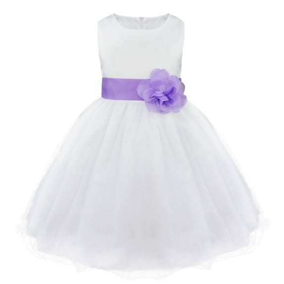 JanJean Girls Satin Flower Girls Dress Bowknot Back Princess Wedding Bridesmaid Party Gowns Lavender 8