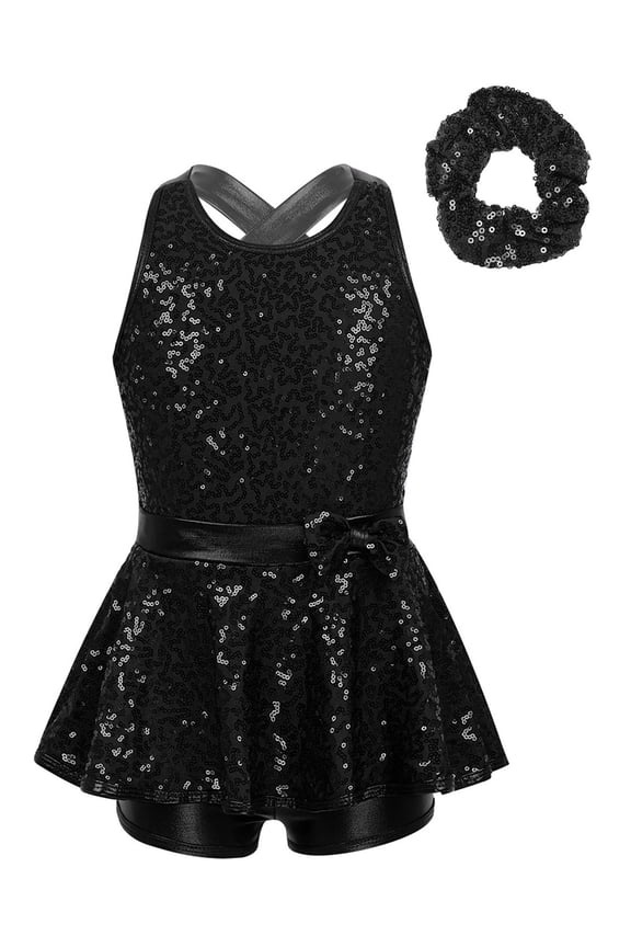 Girls Sparkle Dance Clothes for Jazz Latin Hip Hop Ballet Ballroom Dance Costume Backless Black 6